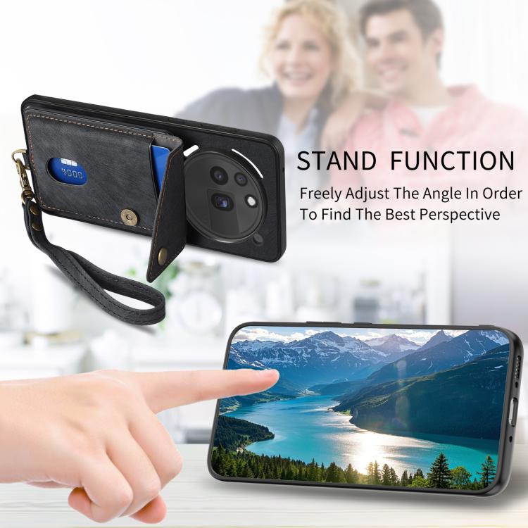Retro Card Wallet Fold Leather Phone Case with Strap, Compatible with Nothing Phone 3a Pro