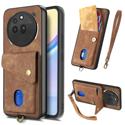 Retro Card Wallet Fold Leather Phone Case with Strap, Compatible with Nothing Phone 3a Pro