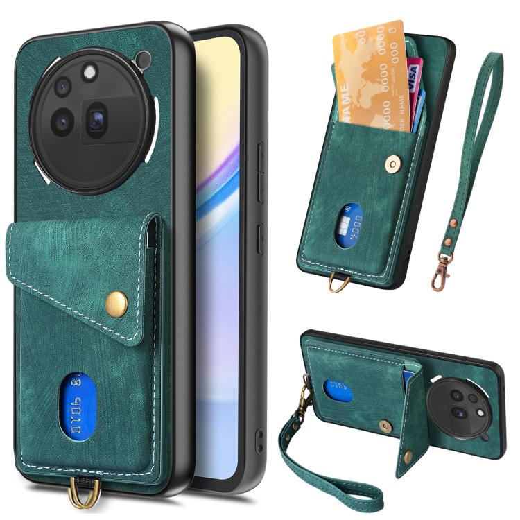 Retro Card Wallet Fold Leather Phone Case with Strap, Compatible with Nothing Phone 3a Pro
