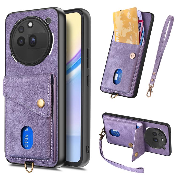 Retro Card Wallet Fold Leather Phone Case with Strap, Compatible with Nothing Phone 3a Pro