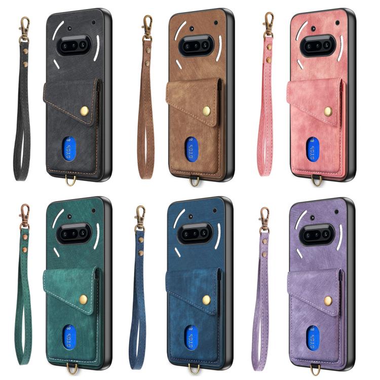 Retro Card Wallet Fold Leather Phone Case with Strap, Compatible with Nothing Phone 3a Pro