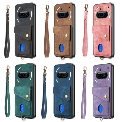 Retro Card Wallet Fold Leather Phone Case with Strap, Compatible with Nothing Phone 3a Pro