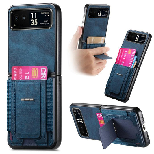 Retro Leather Fold Stand Elastic Card Bag Phone Case, Compatible with Motorola Moto Razr 40
