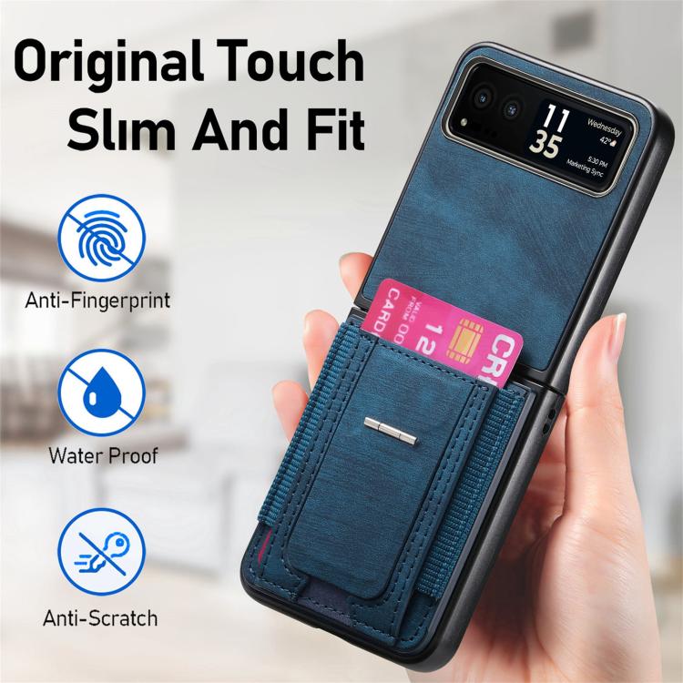 Retro Leather Fold Stand Elastic Card Bag Phone Case, Compatible with Motorola Moto Razr 40