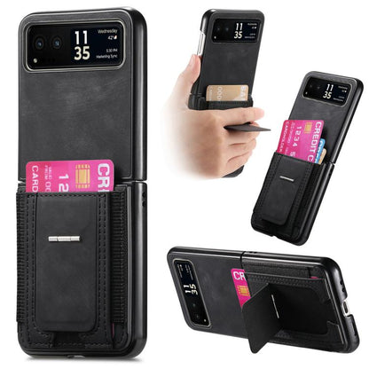 Retro Leather Fold Stand Elastic Card Bag Phone Case, Compatible with Motorola Moto Razr 40