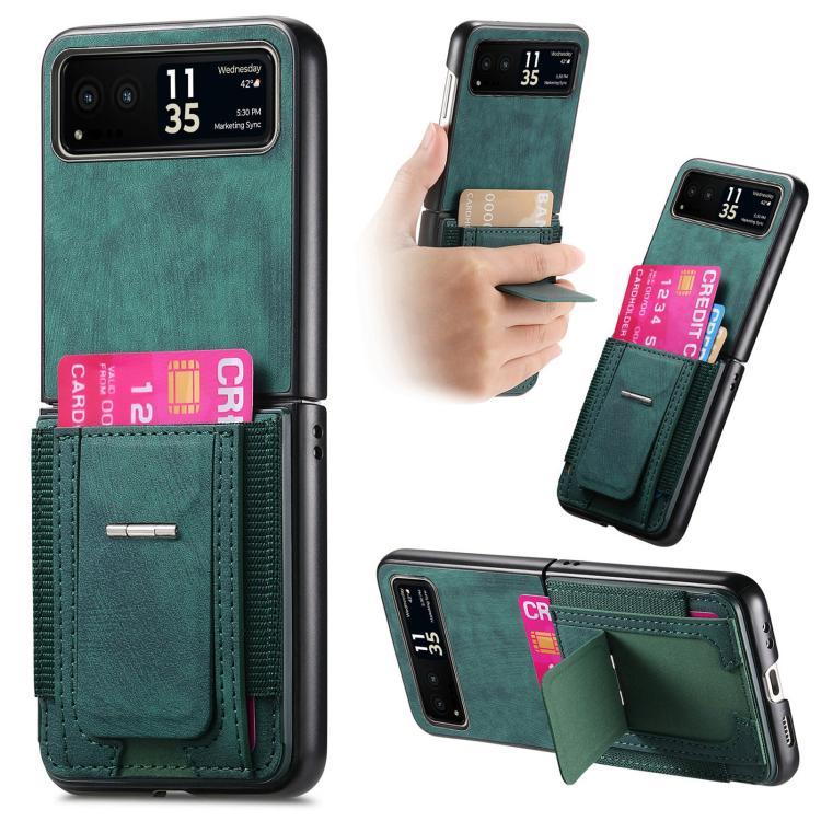 Retro Leather Fold Stand Elastic Card Bag Phone Case, Compatible with Motorola Moto Razr 40