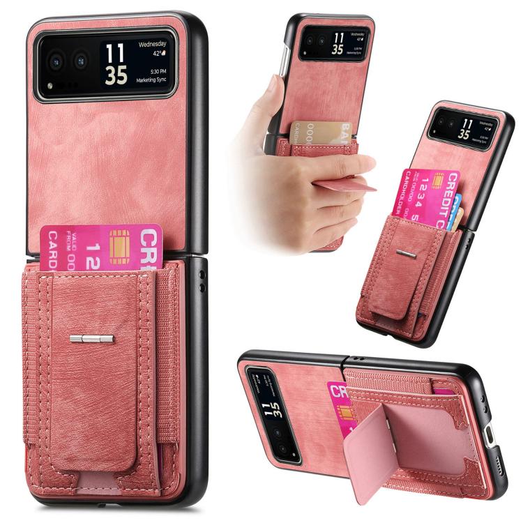 Retro Leather Fold Stand Elastic Card Bag Phone Case, Compatible with Motorola Moto Razr 40