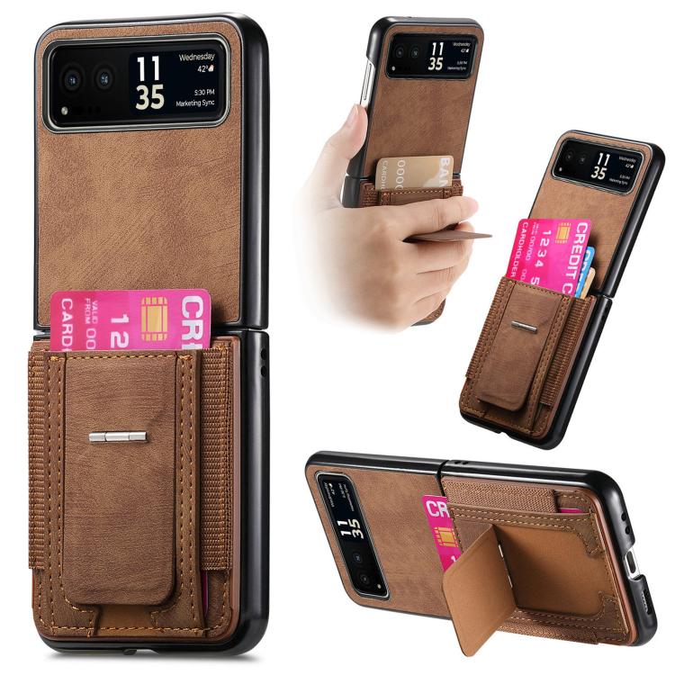 Retro Leather Fold Stand Elastic Card Bag Phone Case, Compatible with Motorola Moto Razr 40