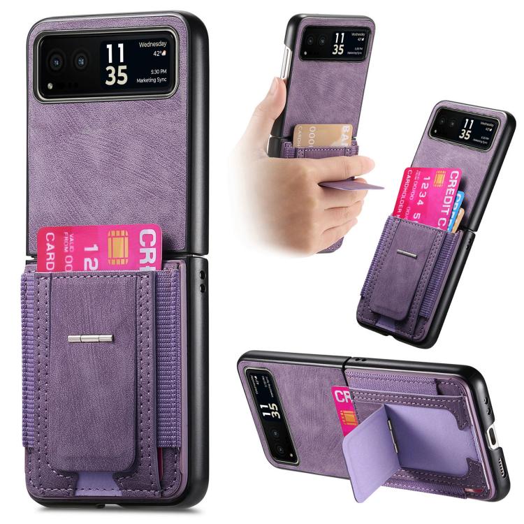 Retro Leather Fold Stand Elastic Card Bag Phone Case, Compatible with Motorola Moto Razr 40