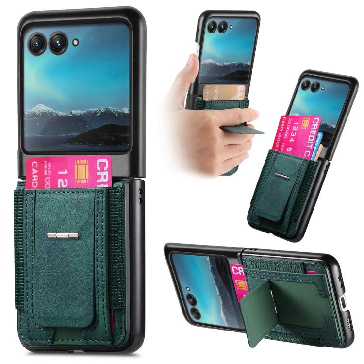 Retro Leather Fold Stand Elastic Card Bag Phone Case, Compatible with Motorola Moto Razr 40 Ultra