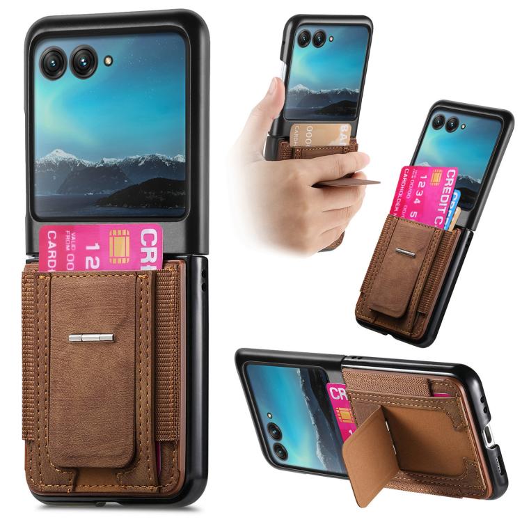 Retro Leather Fold Stand Elastic Card Bag Phone Case, Compatible with Motorola Moto Razr 40 Ultra