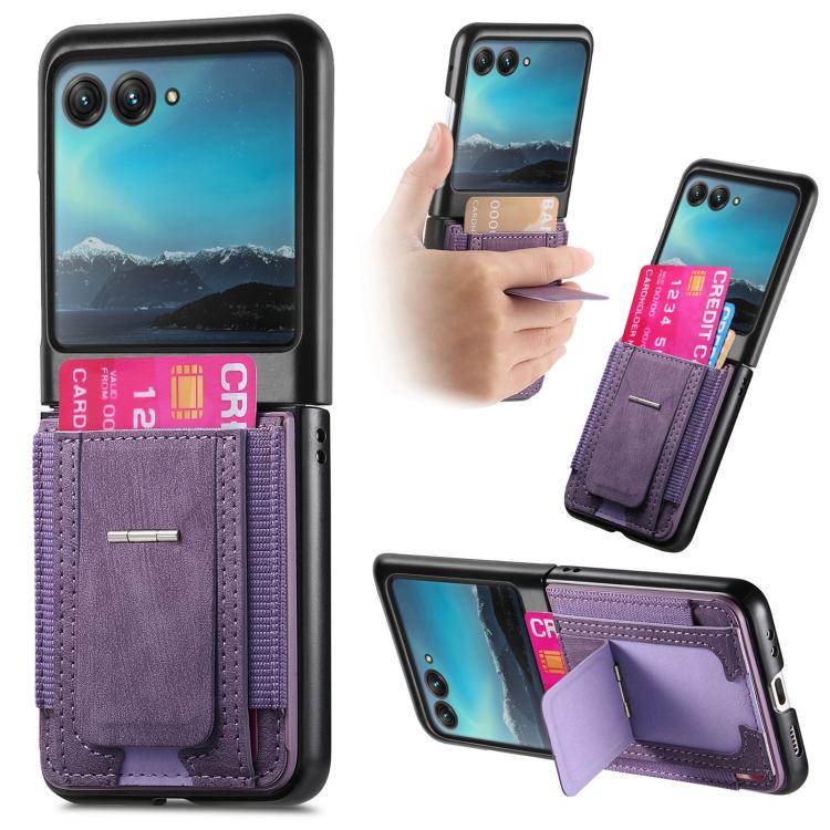 Retro Leather Fold Stand Elastic Card Bag Phone Case, Compatible with Motorola Moto Razr 40 Ultra