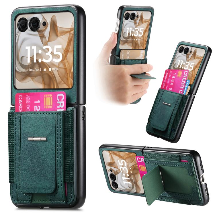 Retro Leather Fold Stand Elastic Card Bag Phone Case, Compatible with Motorola Moto Razr 50