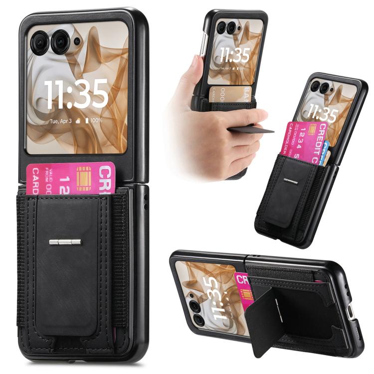 Retro Leather Fold Stand Elastic Card Bag Phone Case, Compatible with Motorola Moto Razr 50