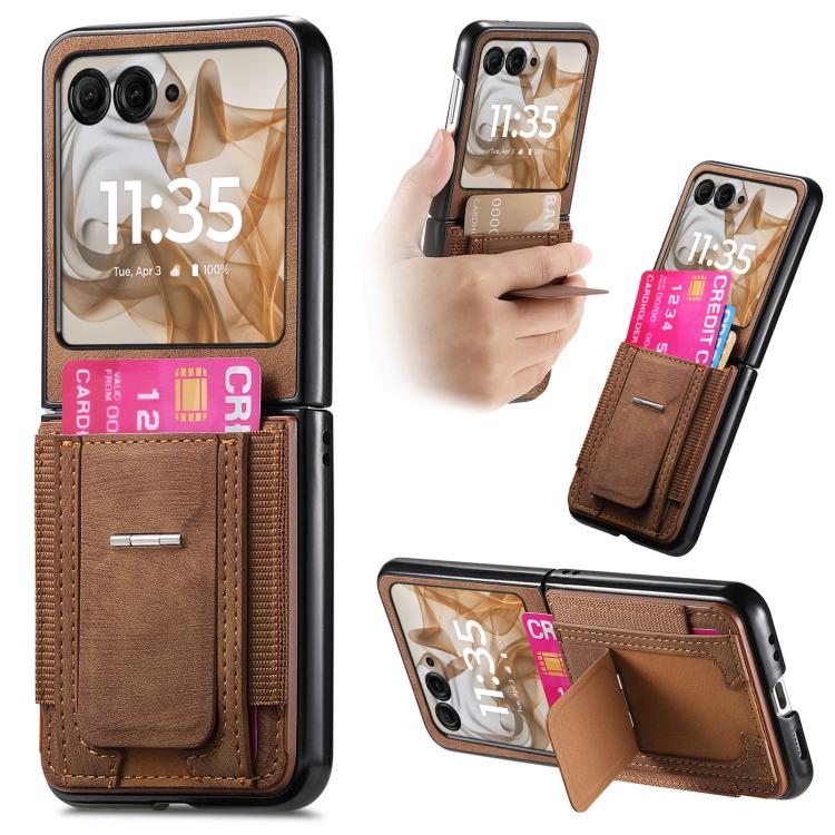 Retro Leather Fold Stand Elastic Card Bag Phone Case, Compatible with Motorola Moto Razr 50