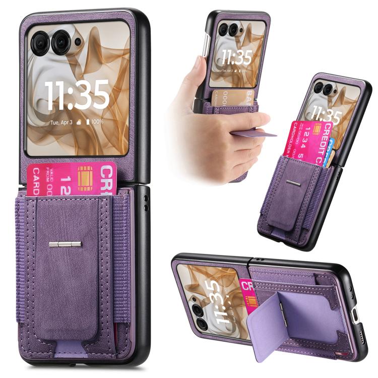 Retro Leather Fold Stand Elastic Card Bag Phone Case, Compatible with Motorola Moto Razr 50