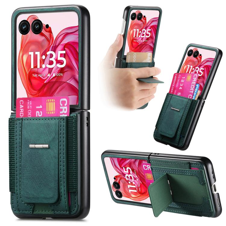 Retro Leather Fold Stand Elastic Card Bag Phone Case, Compatible with Motorola Moto Razr 50 Ultra