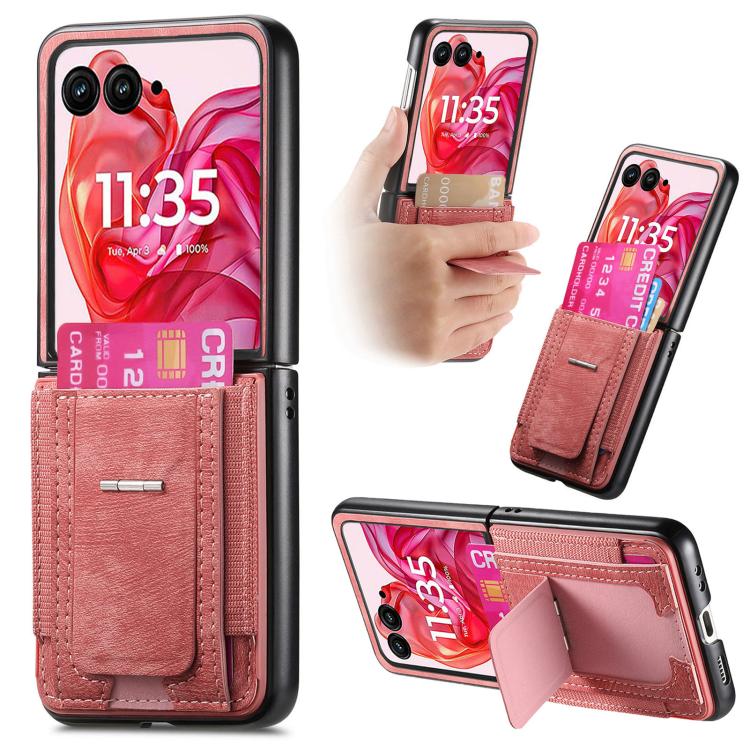 Retro Leather Fold Stand Elastic Card Bag Phone Case, Compatible with Motorola Moto Razr 50 Ultra