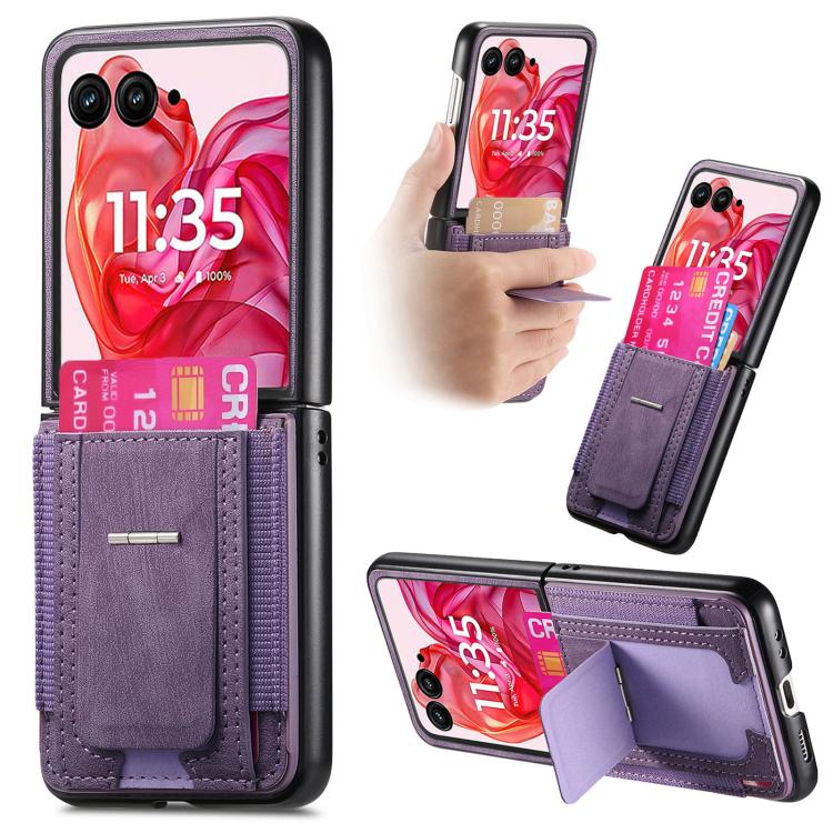 Retro Leather Fold Stand Elastic Card Bag Phone Case, Compatible with Motorola Moto Razr 50 Ultra