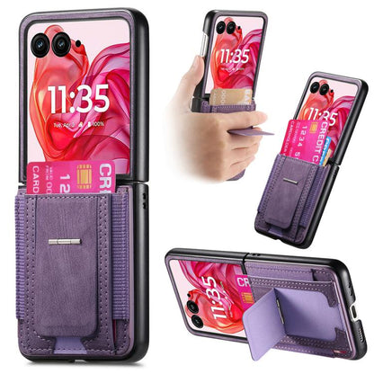 Retro Leather Fold Stand Elastic Card Bag Phone Case, Compatible with Motorola Moto Razr 50 Ultra