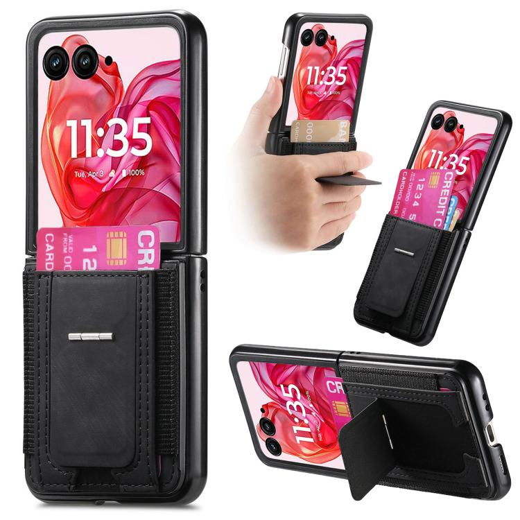 Retro Leather Fold Stand Elastic Card Bag Phone Case, Compatible with Motorola Moto Razr 60 Ultra