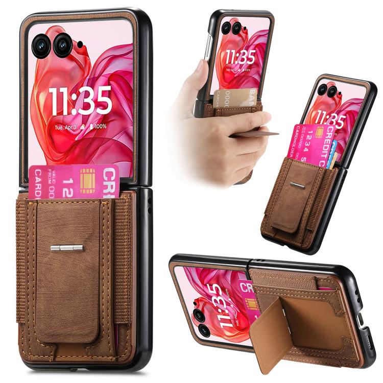 Retro Leather Fold Stand Elastic Card Bag Phone Case, Compatible with Motorola Moto Razr 60 Ultra
