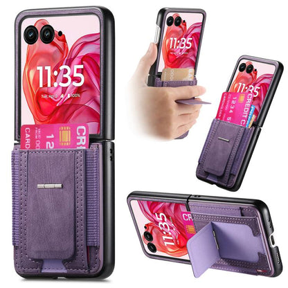 Retro Leather Fold Stand Elastic Card Bag Phone Case, Compatible with Motorola Moto Razr 60 Ultra