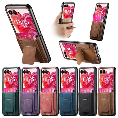 Retro Leather Fold Stand Elastic Card Bag Phone Case, Compatible with Motorola Moto Razr 40