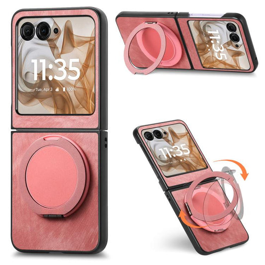 Retro Leather Rotation Round Holder Phone Case, Compatible with Motorola Moto Razr 50