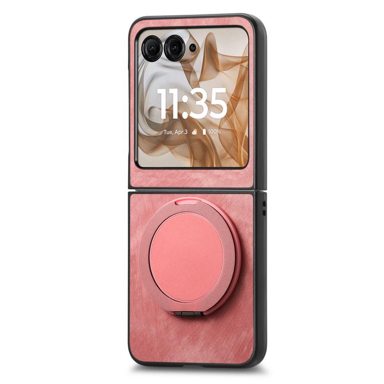 Retro Leather Rotation Round Holder Phone Case, Compatible with Motorola Moto Razr 50