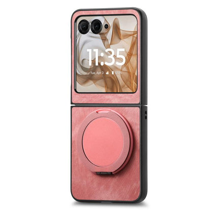 Retro Leather Rotation Round Holder Phone Case, Compatible with Motorola Moto Razr 50