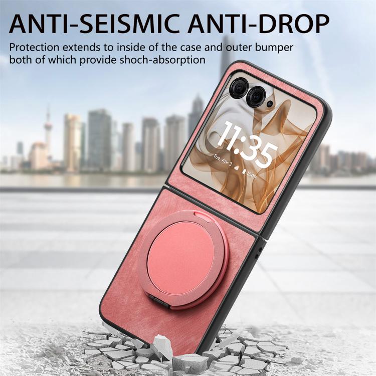 Retro Leather Rotation Round Holder Phone Case, Compatible with Motorola Moto Razr 50