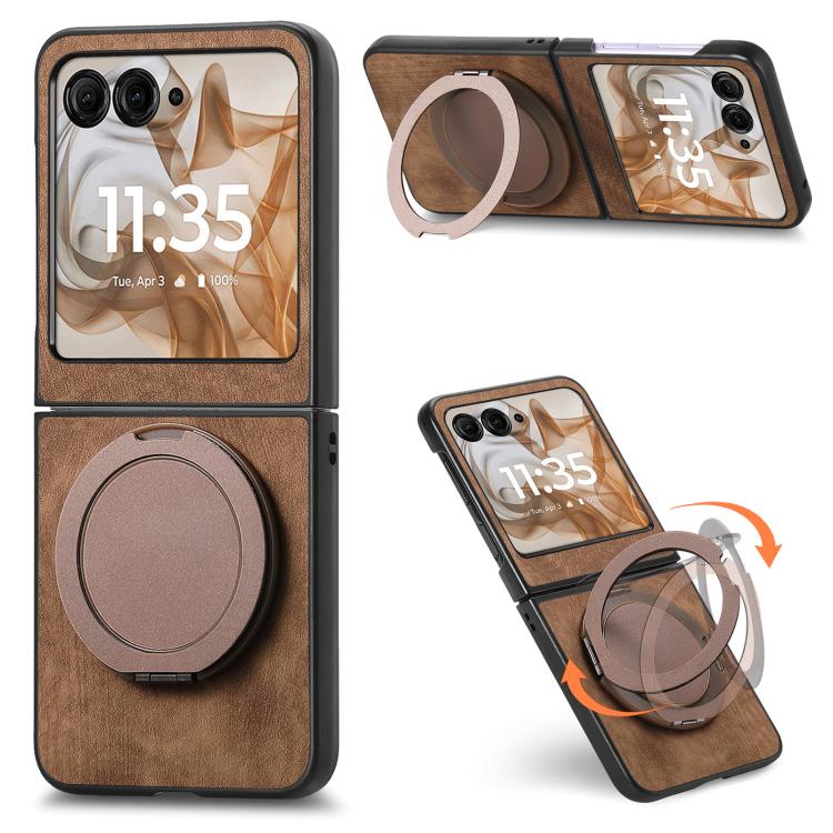 Retro Leather Rotation Round Holder Phone Case, Compatible with Motorola Moto Razr 50