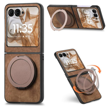 Retro Leather Rotation Round Holder Phone Case, Compatible with Motorola Moto Razr 50