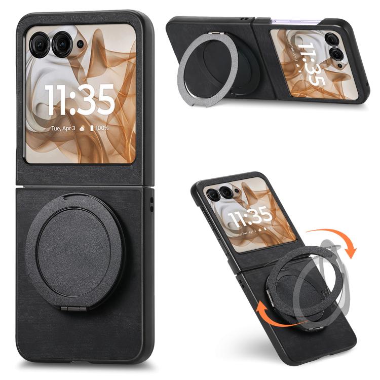 Retro Leather Rotation Round Holder Phone Case, Compatible with Motorola Moto Razr 50
