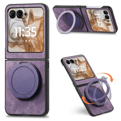 Retro Leather Rotation Round Holder Phone Case, Compatible with Motorola Moto Razr 50