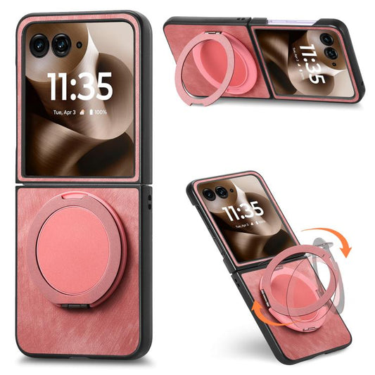 Retro Leather Rotation Round Holder Phone Case, Compatible with Motorola Moto Razr 40 Ultra