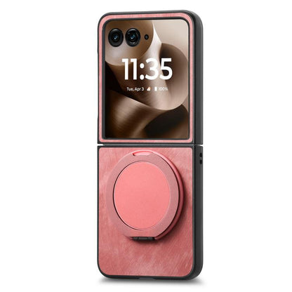 Retro Leather Rotation Round Holder Phone Case, Compatible with Motorola Moto Razr 40 Ultra