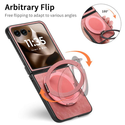 Retro Leather Rotation Round Holder Phone Case, Compatible with Motorola Moto Razr 40 Ultra