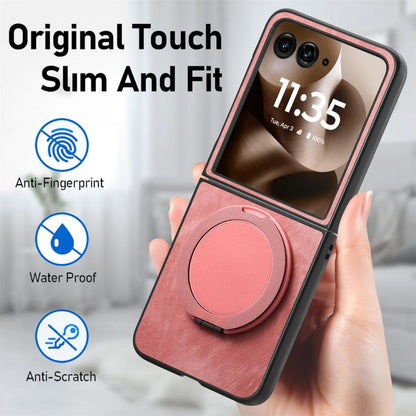 Retro Leather Rotation Round Holder Phone Case, Compatible with Motorola Moto Razr 40 Ultra