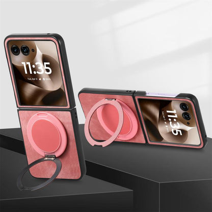 Retro Leather Rotation Round Holder Phone Case, Compatible with Motorola Moto Razr 40 Ultra