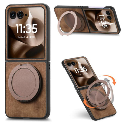 Retro Leather Rotation Round Holder Phone Case, Compatible with Motorola Moto Razr 40 Ultra