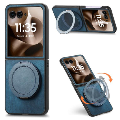 Retro Leather Rotation Round Holder Phone Case, Compatible with Motorola Moto Razr 40 Ultra