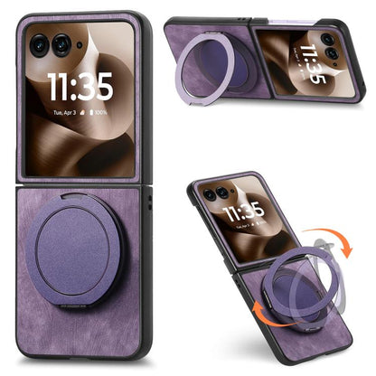 Retro Leather Rotation Round Holder Phone Case, Compatible with Motorola Moto Razr 40 Ultra