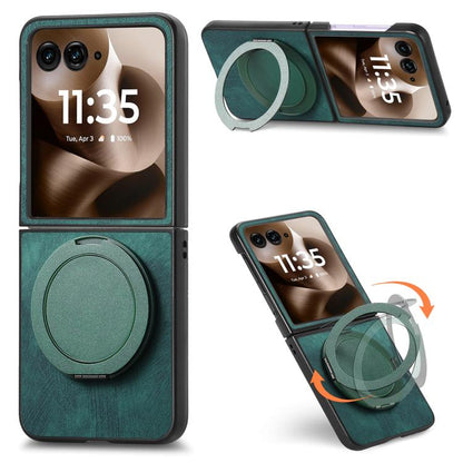 Retro Leather Rotation Round Holder Phone Case, Compatible with Motorola Moto Razr 40 Ultra