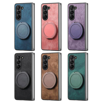 Retro Leather Rotation Round Holder Phone Case