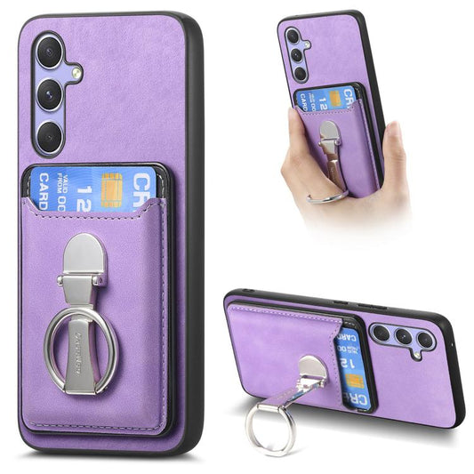 Retro Folding Ring Holder Card Bag MagSafe Phone Case, Compatible with Samsung Galaxy A24 5G
