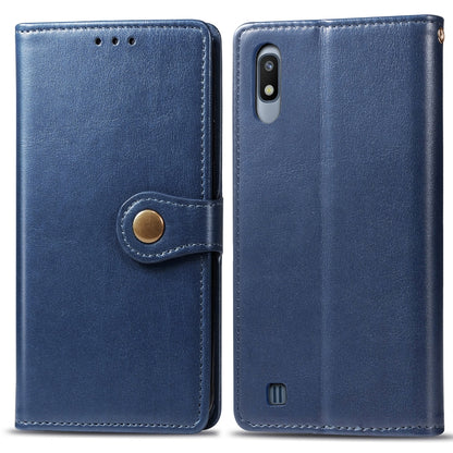 Retro Solid Color Leather Buckle Mobile Phone Protection Leather Case with Photo Frame & Card Slot & Wallet & Bracket Function for Galaxy A10