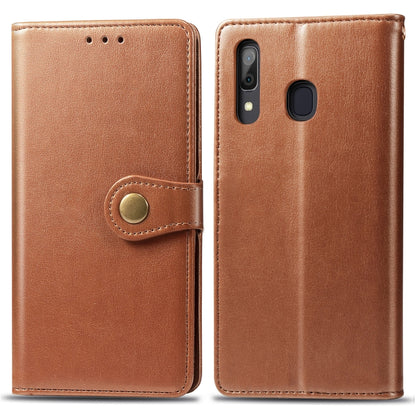 Retro Solid Color Leather Buckle Mobile Phone Protection Leather Case with Photo Frame & Card Slot & Wallet & Bracket Function for Galaxy A20 / A30