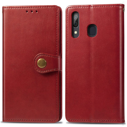 Retro Solid Color Leather Buckle Mobile Phone Protection Leather Case with Photo Frame & Card Slot & Wallet & Bracket Function for Galaxy A20 / A30